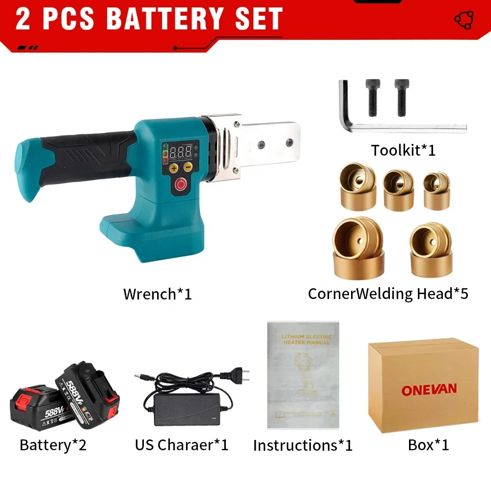 ONEVAN 1400W Cordless Plastic Welding Machine PE/PPR/PB/PPC Pipe Melter Pipe Welding Machine Max 320° For Makita 18v Battery