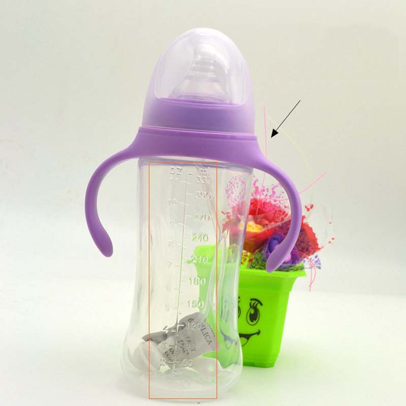 210ml Cute Baby Bottle Infant Newborn Children Learn Feeding Drinking Handle Bottle Kids Straw Juice Water Bottles Training Cup: 330ML Purple