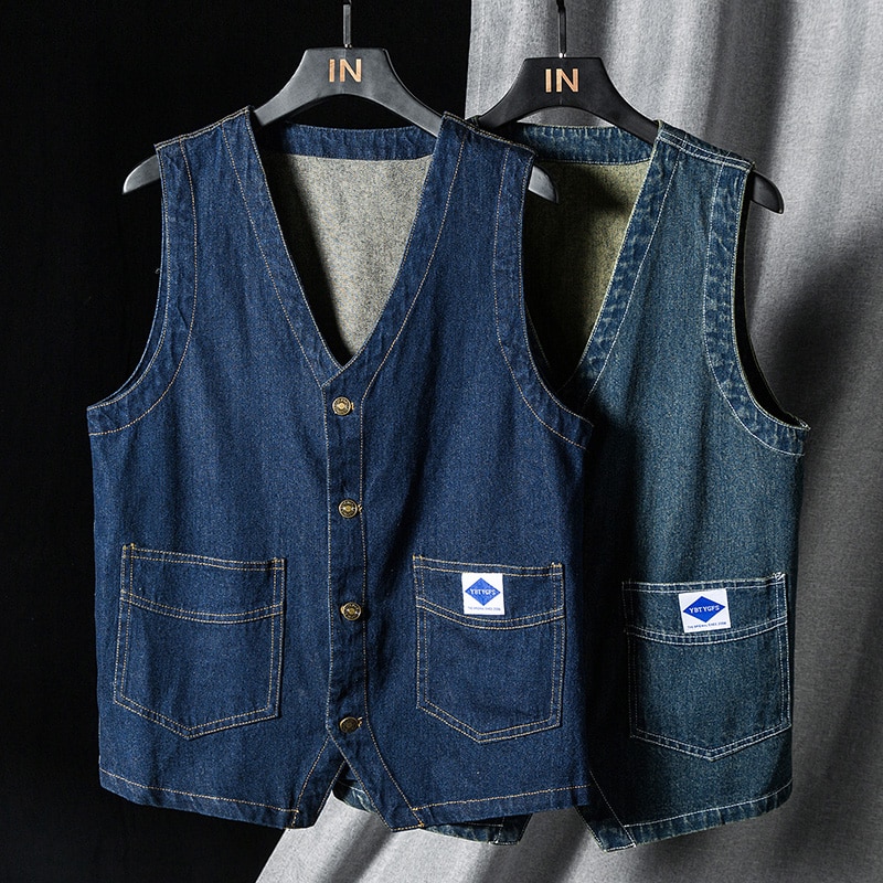 Herbst Mens Kleid Weste Jacke und Mantel Jean Weste für Männer Kleidung Punk Stil Ärmellose Denim Weste Chalecos Para hombre