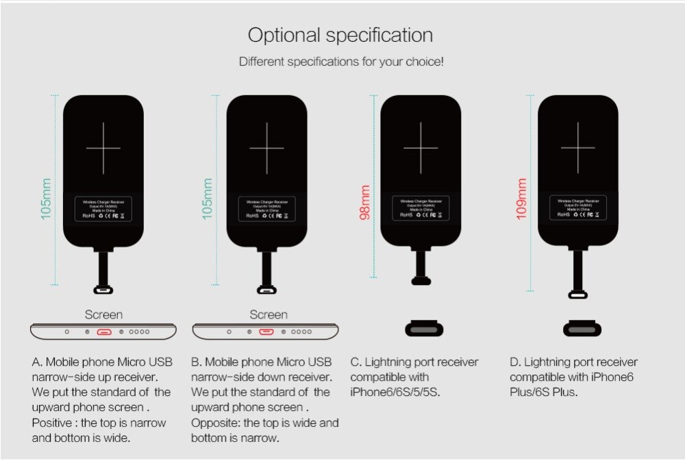 Nillkin etiquetas mágicas qi receptor de carregamento sem fio micro usb/tipo c adaptador para iphone 5S se 6 s 7 plus para samsung s6 s7 borda