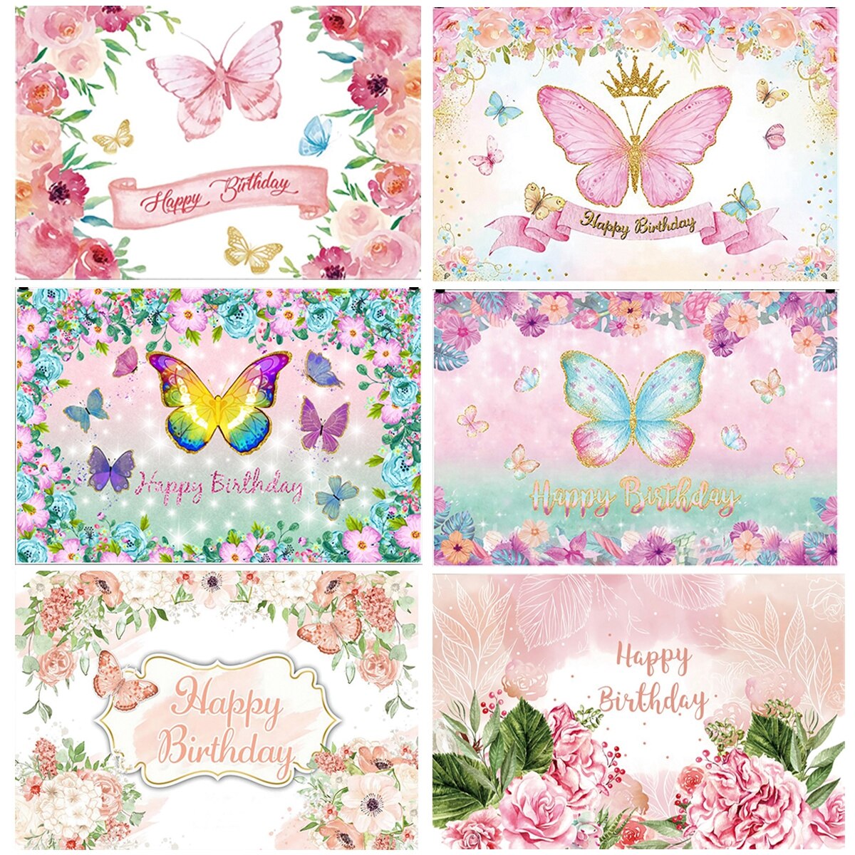 Pink Butterfly Birthday Party Backdrops Wedding Decorations Photo Booth Background Baby Shower Girl Hanging Flag Backdrop Props