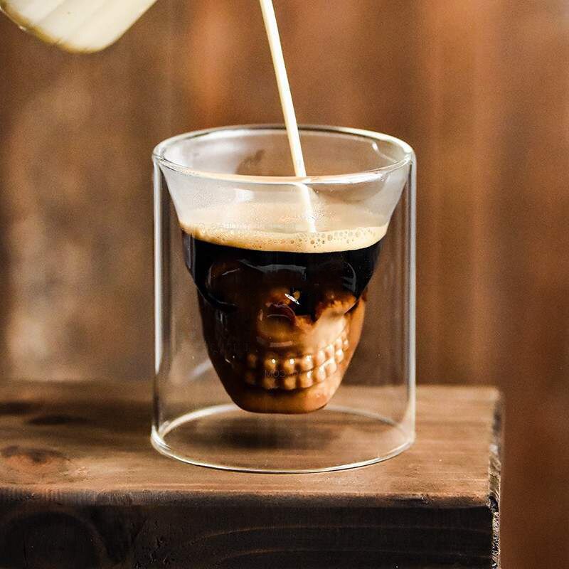 Hibrew-taza de café de cristal con personalidad, taza de calavera