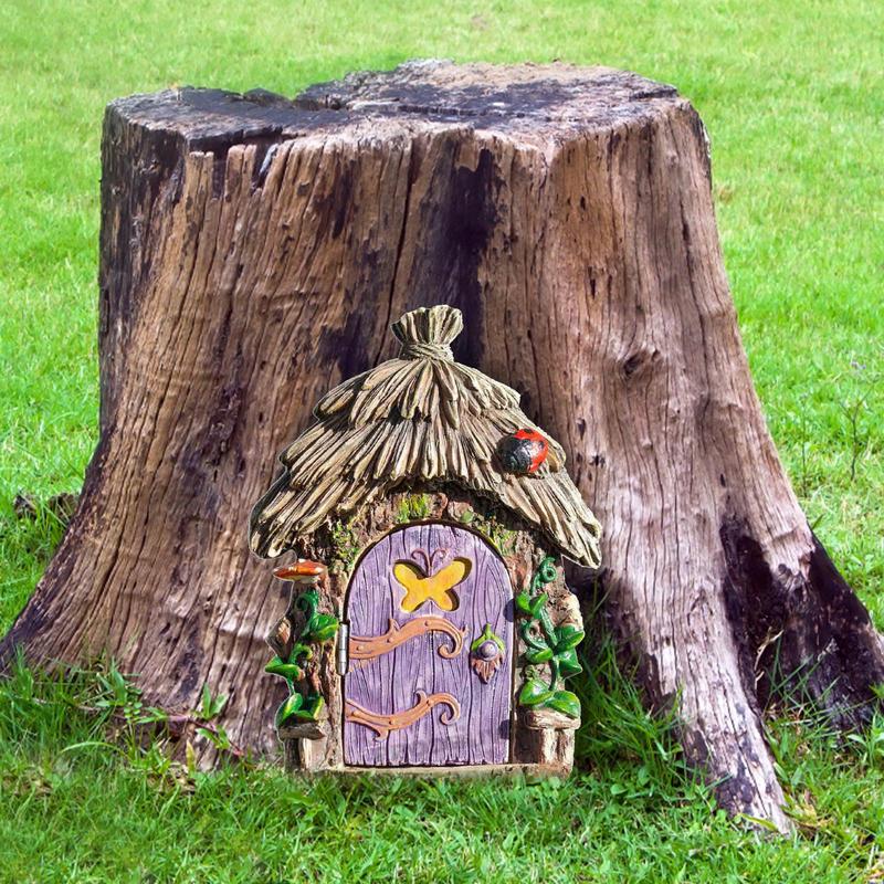 Sprookjesachtige Tuinhuis Hout Miniatuur Raam En Deur Decoratie Voor Boomkunst Sculptuur Tuin Decor Voor Veranda Muur Woonkamer