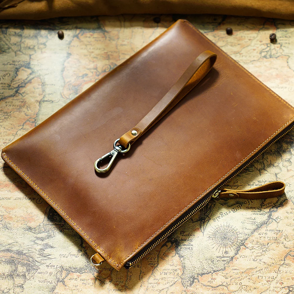 Genuine Leather Briefcase Business Luxury Laptop Sleeve Case Bag Wallet Tablet for iPad Protect Cover Pouch 11*7 inches