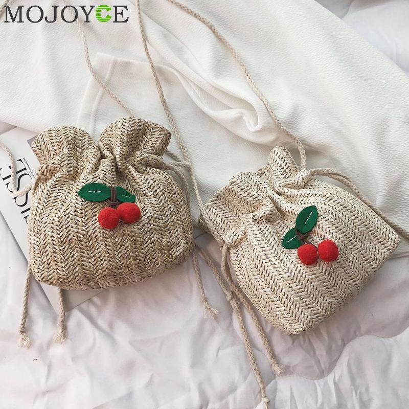 Petites filles décontracté paille cerise seau bandoulière sacs à bandoulière femmes sauvage été plage cordon poche Messenger sacs
