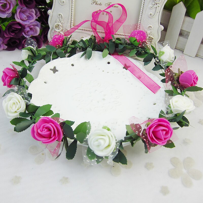 Rose Peony Flower Bridal Floral Crown Hair Band Wreath Mint Head Wreath Party Wedding Headpiece Bridesmaid Accessories: 12