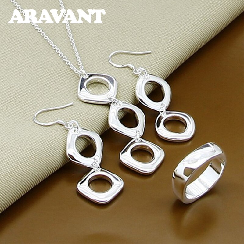 925 Zilveren Sieraden Sets Vierkante Hanger Kettingen Ringen Oorbellen Voor Vrouwen Vrouwelijke Sieraden