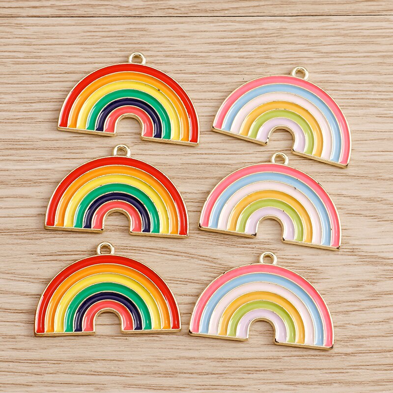 10 stücke 30*19mm Bunte Regenbogen Reize Anhänger für Schmuck Machen Paar Emaille DIY Charme Handgemachte Halsketten Ohrringe basteln: mischen Farbe