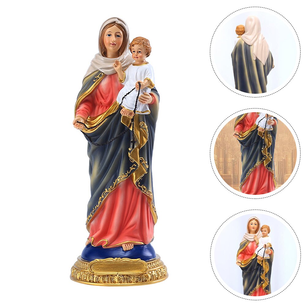 Maagd Maria En Kind Standbeeld Hars Madonna Ornament Kerk Desktop Decor: Default Title
