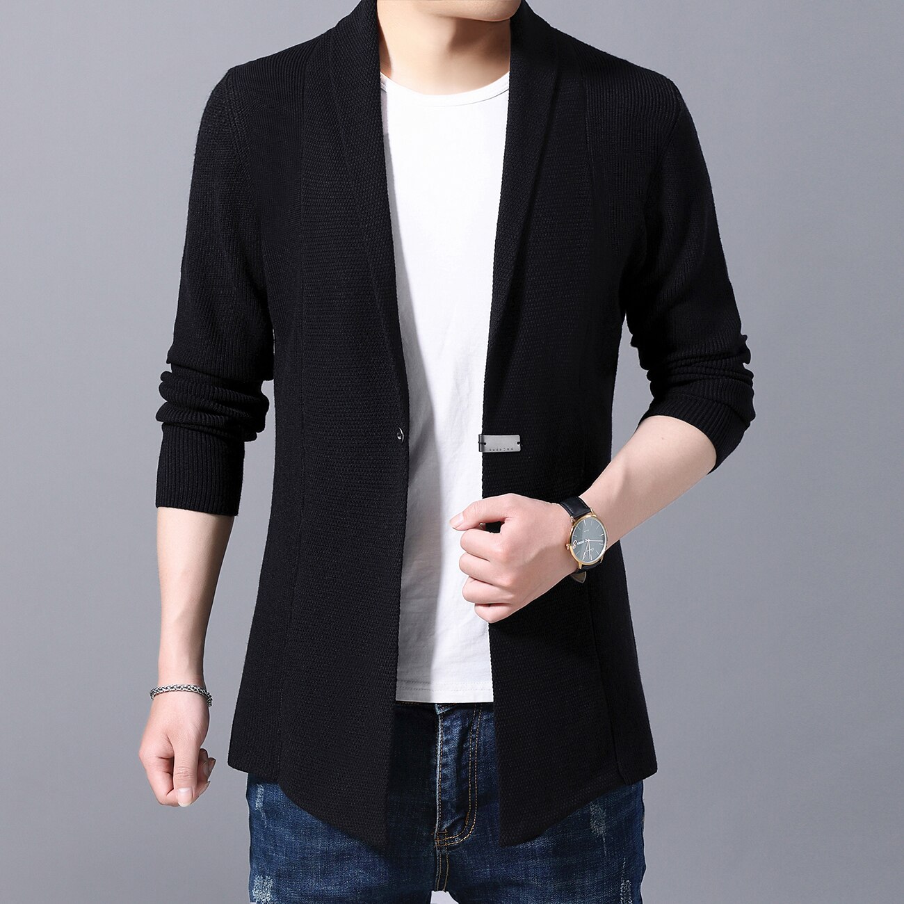 Cardigan herre gensere vår høst menn casual cardigan jakke mann ensfarget lang genser vindjakke single button coats