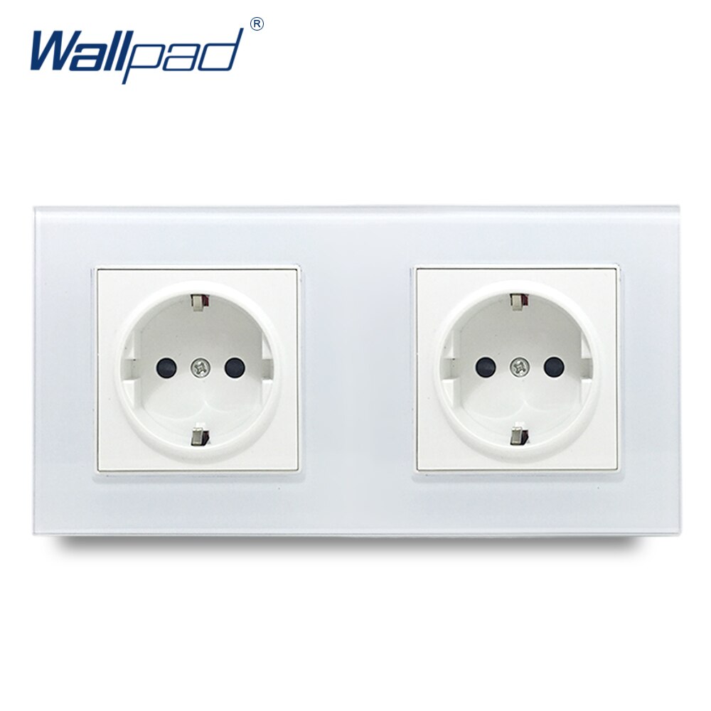 Fyrdubbel eu-uttag väggplatta kristallhärdat vit glaspanel 16a eu 110v-240v 4 ram eu vägguttag 344*86mm stl.: 2 eu uttag