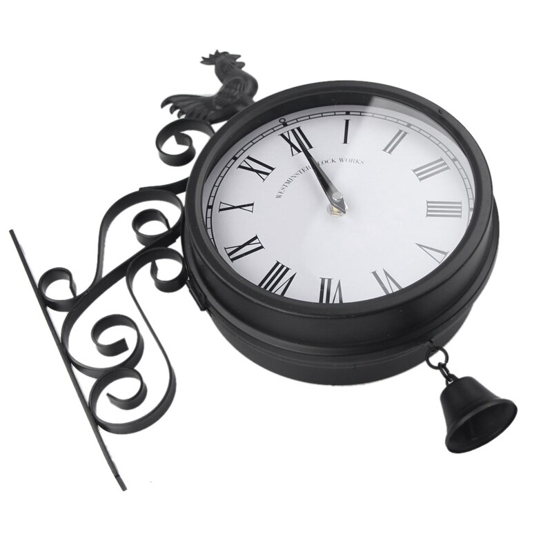 Outdoor Garden Wall Station Klok Dubbelzijdig Haan Vintage Retro Home Decor