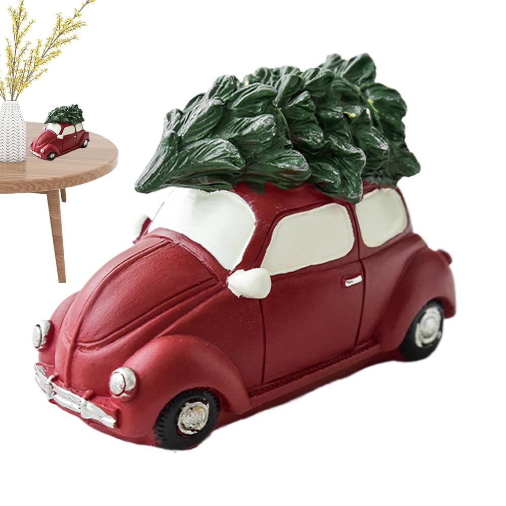 Kleine kerstbeeldjes kerstboom autostandbeeld hars brievenbus miniatuur kerstboom en auto kerst tafelblad brievenbus: Rood