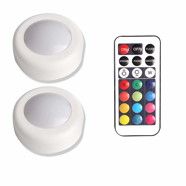 Dimmable RGB LED Lights Kitchen Lamp Touch Sensor Wardrobe/Closet/Cabinet Night Light Puck Light with Remote Controller 12 Color: 2 Lamp 1 Controller
