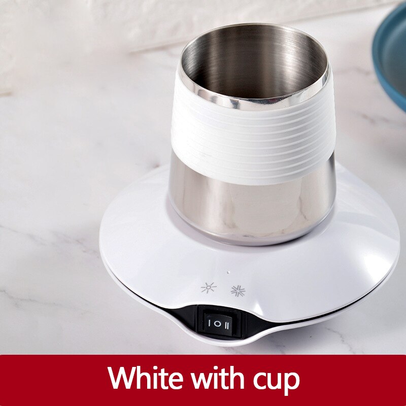 2 in 1 Tasse Heizung Kühl Tasse Platte Kühlung Getränke Getränke Können Thermostat Heißer Tee Macher Heizung Bahn Kühler Wärmer Pad: Weiß mit Tasse