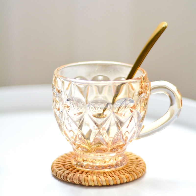 Guld relief glas kop kaffe te kopper og krus morgenmad mælkesaft kaffekrus håndtere drinkware elskere par til fest