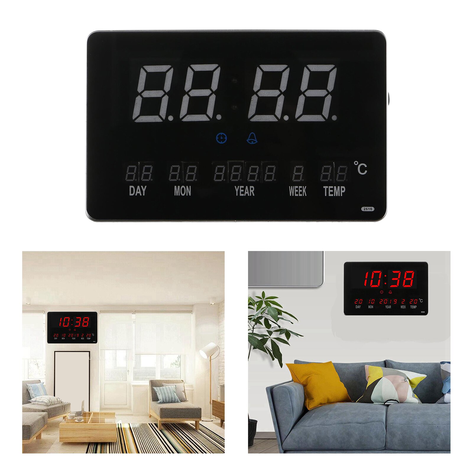 Digital Alarm Clock Desktop Wall Clock Hourly Chime for Home Office Decor