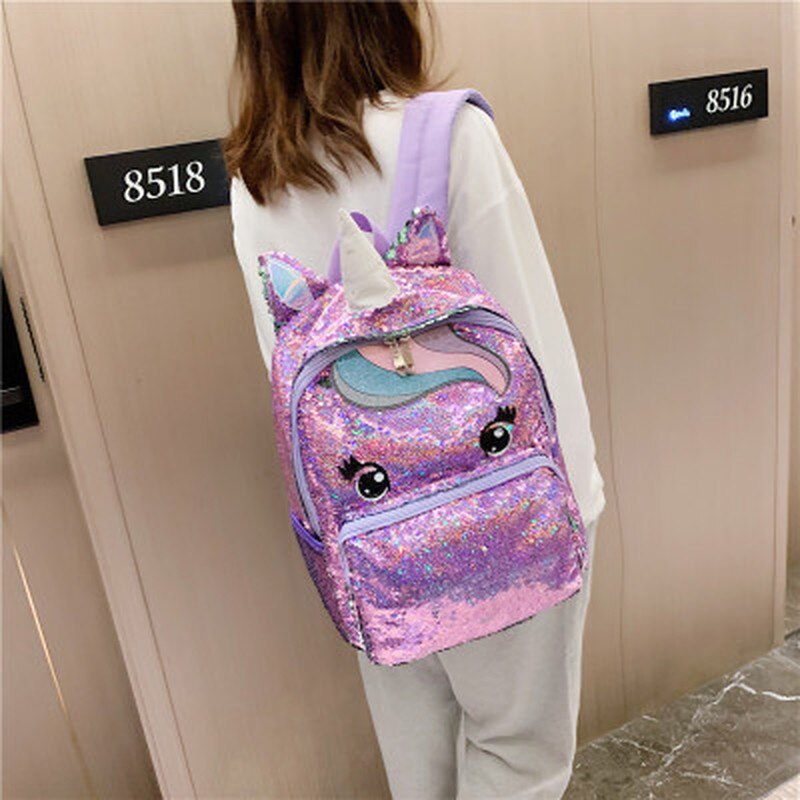 Girls Sequins Unicorn Backpack Women Large Capacity Bag Girl Book Bag Satchel School Bag for Teenager Student All-Match