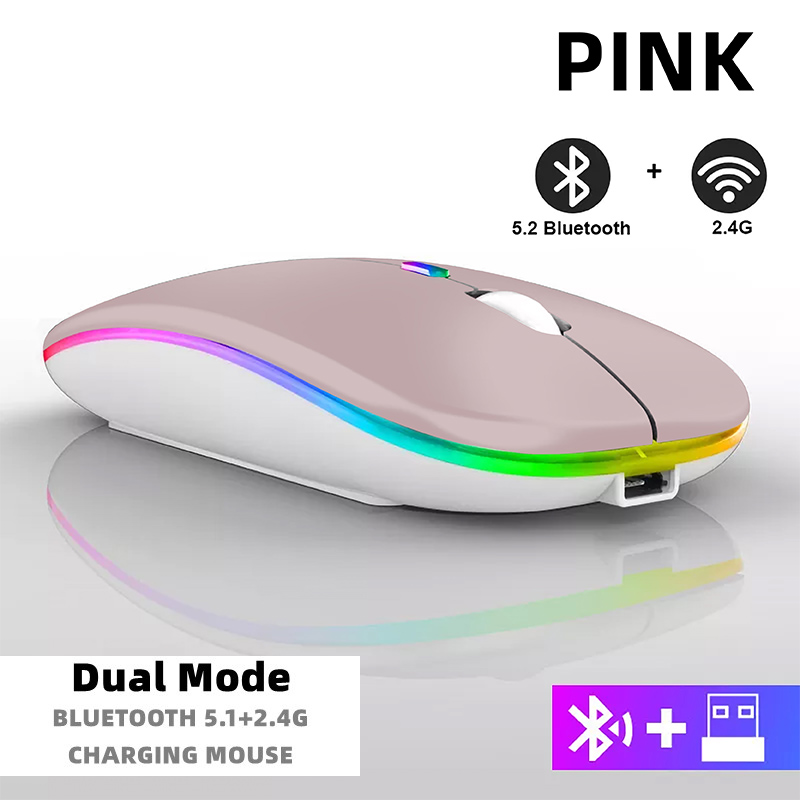 Ratón inalámbrico Bluetooth para tableta, teléfono, retroiluminación RGB recargable, para iPad, PC, portátil, tableta, teléfono, ratón USB de 2,4 GHz