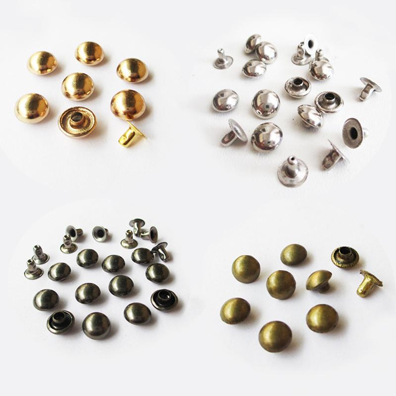 Remaches de hongo redondos de 6mm, remaches de cobre con cara de hierro, cuero, Cartera de artesanía, botones de sujeción, 100 Uds. Por lote
