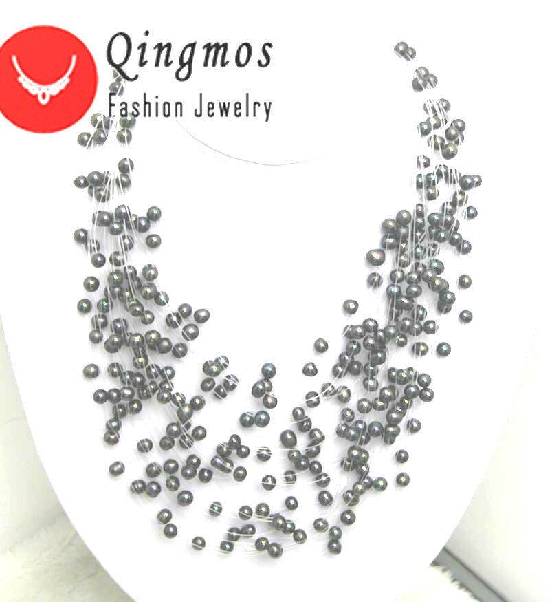 Qingmos Pearl Necklace for Women - 6-7mm Round Freshwater Pearls - 8 to 20 Strands - 18-20 Inch Length: Black 20 strands