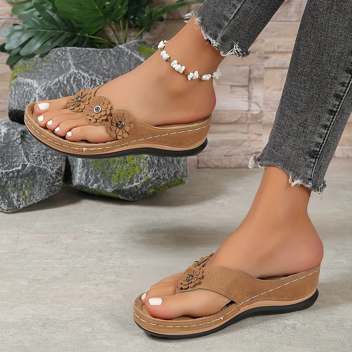 Strand-kippen-Flops mit Blumenmuster für Damen – bequeme Unterhose-an-Sommer-Slipper, vielseitige lässige draussen-Schuhe