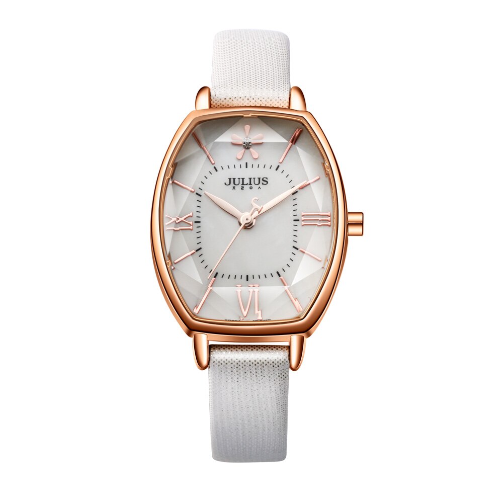 Julius-Reloj de mujer japonés Mov't Hours nácar, pulsera fina de , vestido de cuero con corte de estrella, de cumpleaños para niña: Blanco