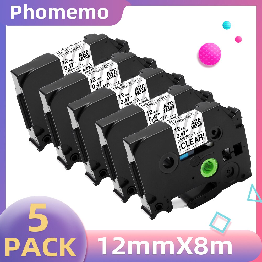 5PK Label Tape for P3100 E1000 Pro Ribbon Label Maker Printer Black on White TZe-231 TZe-631 Compatible for Brother Label Tapes: 5pcs Black on Clear