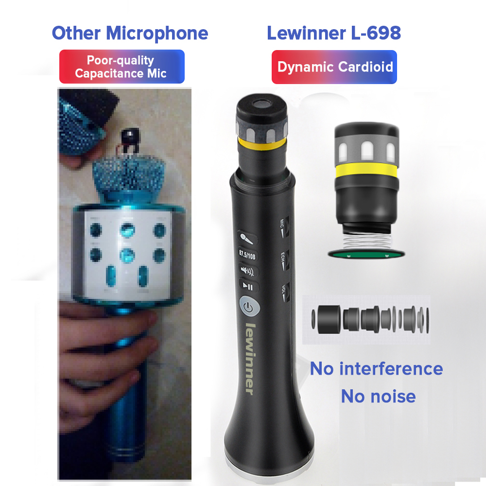 Lewinner-Micrófono de Karaoke inalámbrico L-698, Altavoz Bluetooth 2 en 1, reproductor de KTV portátil de mano para iOS/Android