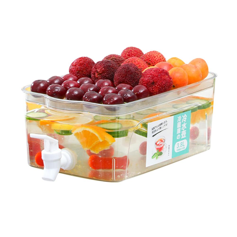 3.8L Beverage Container With Spigot &amp; Fruit Server Lid, Drink Dispenser, Lemon Juice Jug, Kitchen Drinkware Kettle Pot Bottle