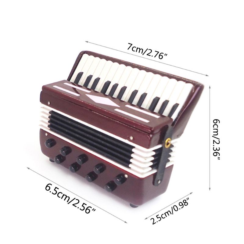 Mini 1/12 Dollhouse Wooden Accordion Miniature Musical Instruments Model Collection Home Decor Toys