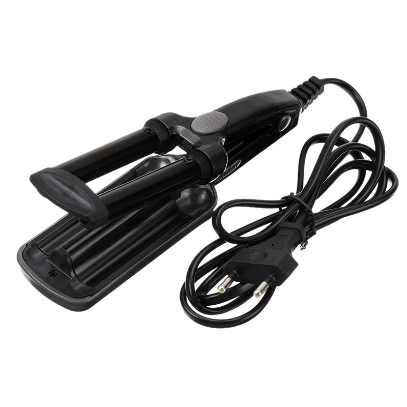 Wave Hair Styler 3 Barrels Big Wave Curling Iron Hair Curlers Crimping Iron Fluffy Waver Salon Hair Styling Tools: Black EU