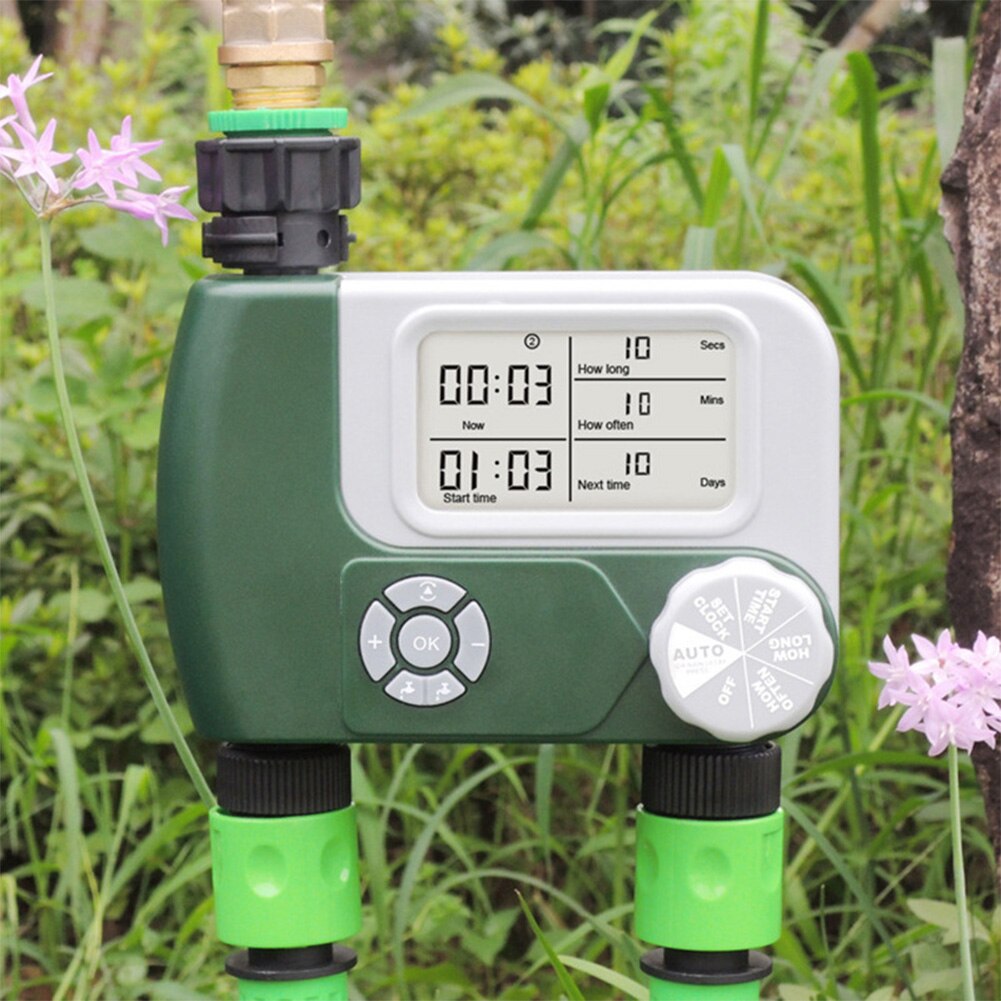 Dual-Outlet Irrigation Controller Solenoid Valve Timer Gardening Drip System Automatic Watering Smart Programmable Tools