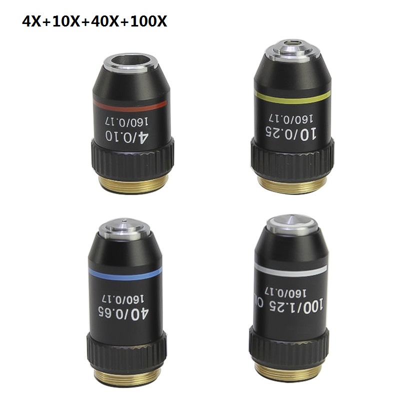 195 Achromatic Objective Lens 4X 10X 20X 40X 60X 100X f/ Biological Microscope Lens Coating RMS 20.2mm Standard Thread Interface