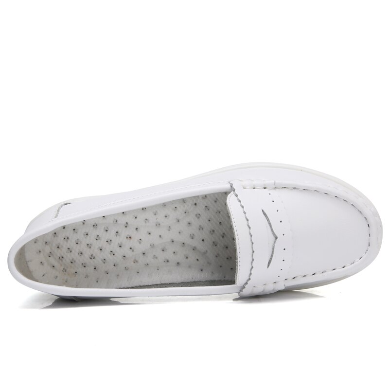 Beyarne– chaussures plates pour femmes, mocassins d'infirmière confortables et doux, respirants, blancs