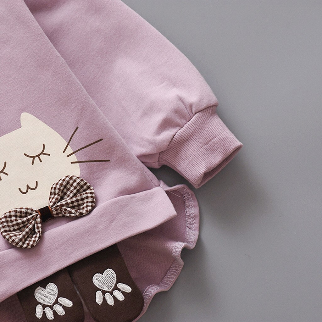 Baby Sweatshirt Children Autumn Winter Clothes Toddler Kids Baby Girls Long Sleeve Cute Cartoon Cat Letter Sweatshirt Coat