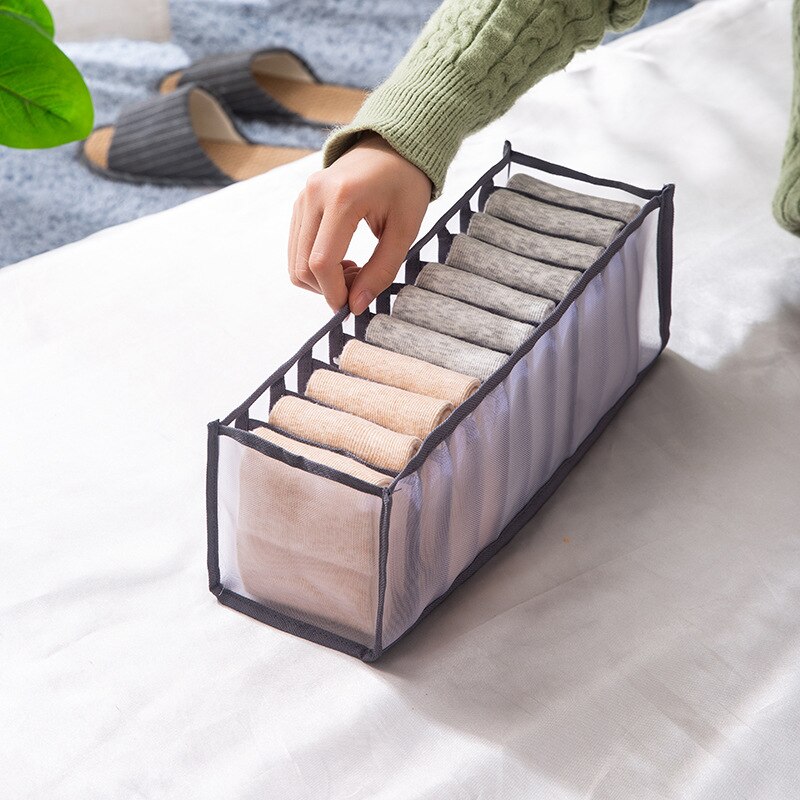 Bra Storage Boxes Underwear Clothes Organizer Drawer Nylon Divider Closet Storage For Folding Ties Socks Shorts Organiser: gray 11 Grid