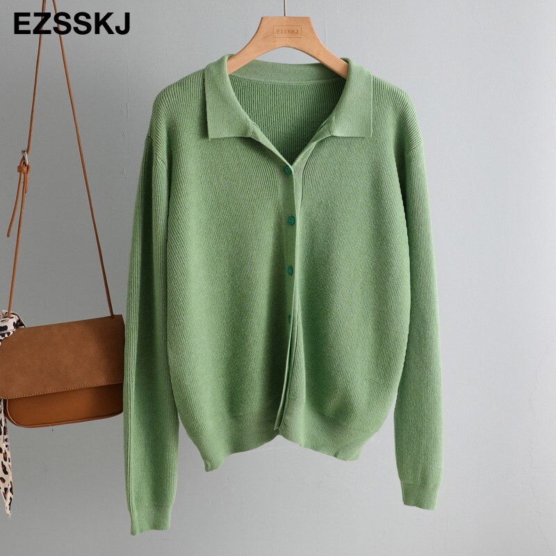 spring autumn short knit cardigans Women casual loose Square collar button sweater Cardigans Outwear female basic jacket coat: Green