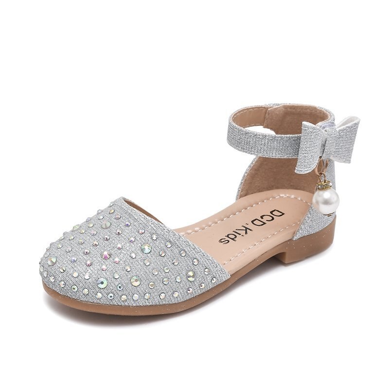 Ulknn Kinderen Leren Schoenen Mode Effen Kleur Sandalen Lente Schoeisel Voor Meisjes Kids Zomer Prinses Partij Schoenen 21-30: Zilver / EUR 22 Insole 14CM