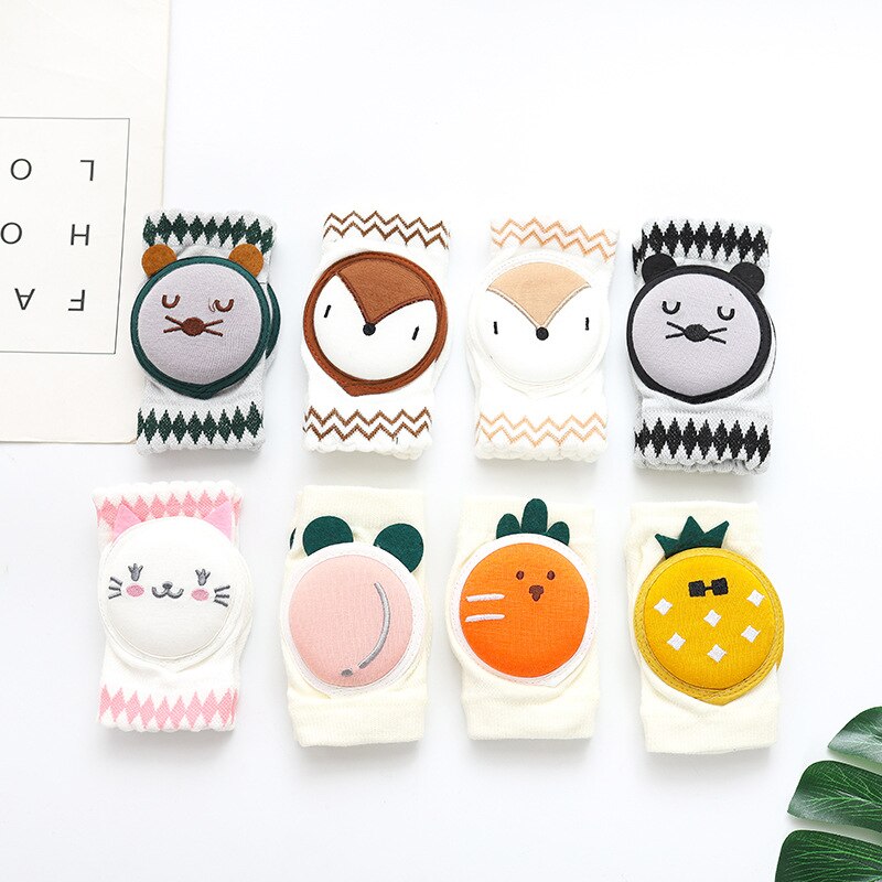 0-3Years Baby Knee Pads Infant Non Slip Crawling Elbow Cartoon Animal Mesh Breathable Kneepads Protector Toddler Safety Cushion