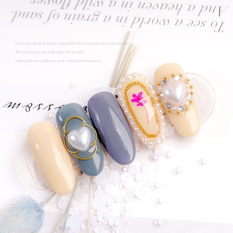 1 sac/10000 pièces Mix tailles blanc Nail Art conseils demi/rond perles 3D ongles perles strass décoration Salon de beauté manucure approvisionnement