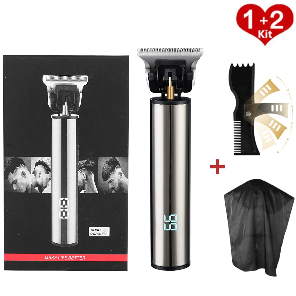 LCD Display Hair Trimmer Clipper Electric Cordless Shaver Trimmer Men Barber Hair Cutter Machine Hair Cut Cloth Hair Style Tool: set 1
