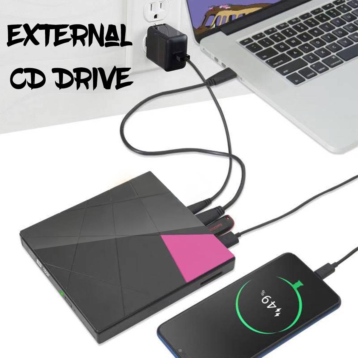 Externe Dvd Rw Vcd Cd Drive USB3.0 Writer Brander U Disk/Sd/Tf Reader Speler Telefoon Opladen voor Pc Laptop Optische Drives