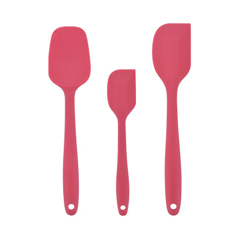 Baking Utensils Food Grade Three-Piece Silicon Scraper Baking Suit Salad Mixing Large Small Number Scraper: Rose Red