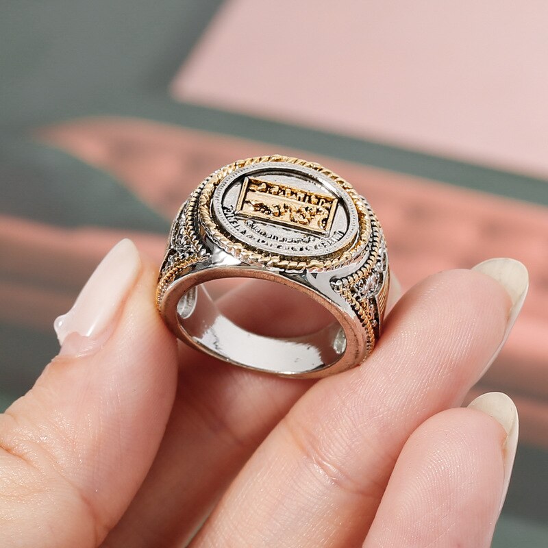 Men's Punk Jewelry Retro Championship Rings Hip Hop Carved Pattern Knuckle Ring God Cool Masculine