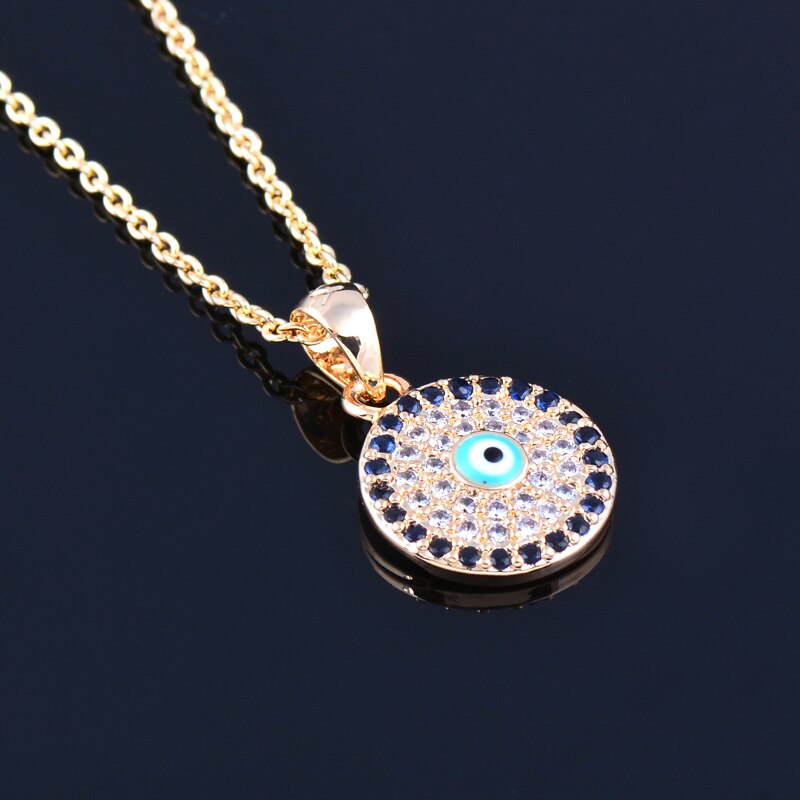 SINLEERY – collier et boucles d'oreilles mauvais œil bleu porte-bonheur, ensemble de bijoux pour femmes, petit pendentif rond, bijoux de d'été, , ZD1 SSP: necklace only