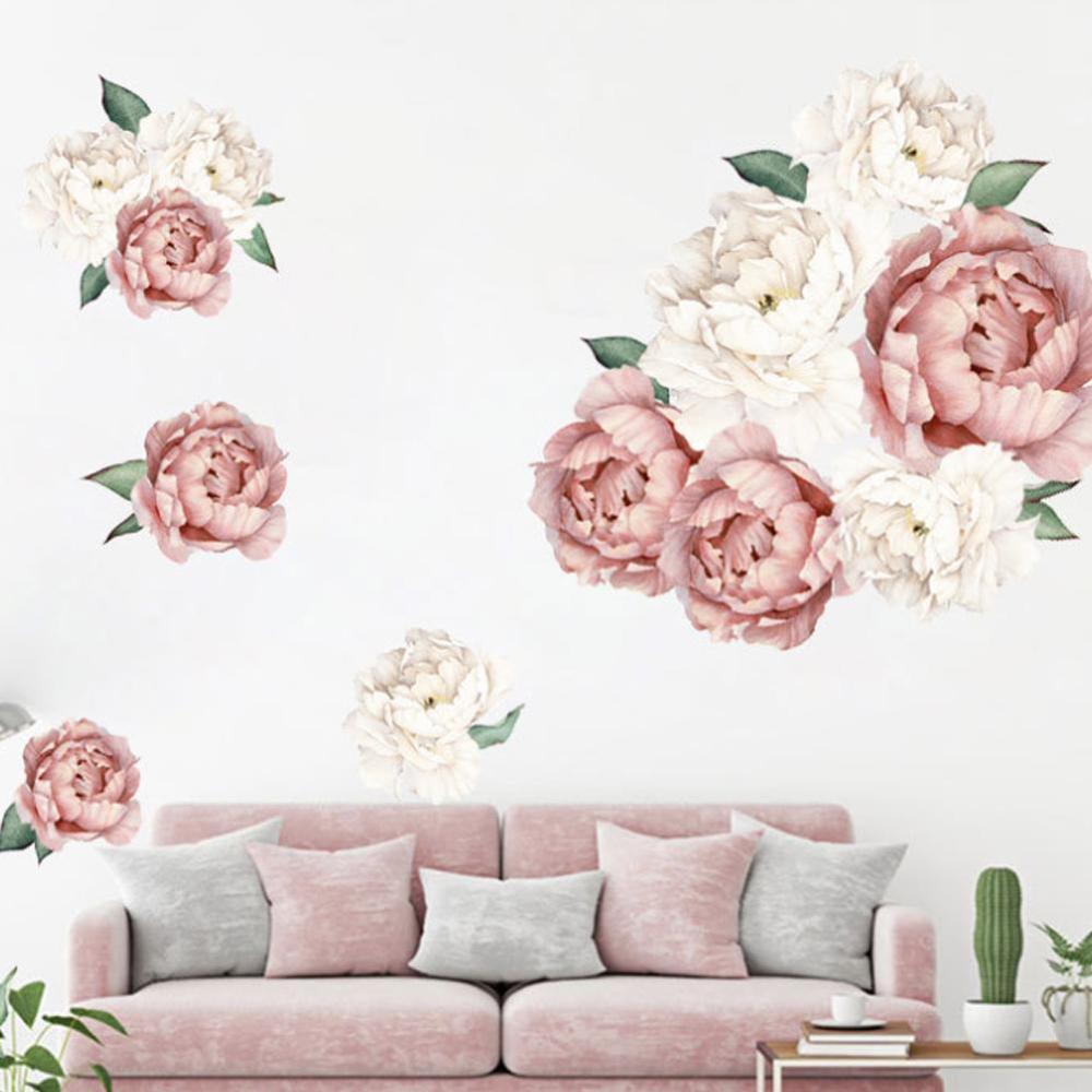 Husstandsvæg klistermærker boligindretning diy pæon rose blomst dekoration kunst børne klistermærker væg værelse børnehave mærkater h  i5 h 6