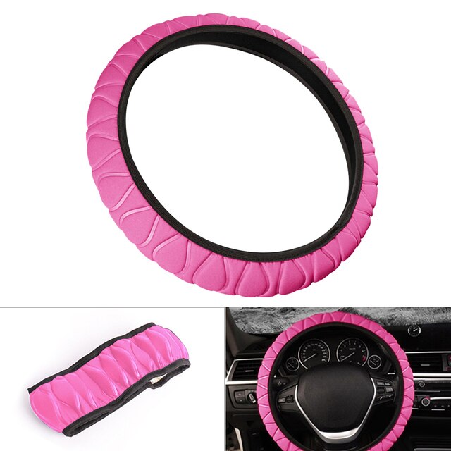 Coprivolante universale rosa/nero inverno peloso soffice peluche 37-38cm copriruota per auto accessori interni auto: rosa