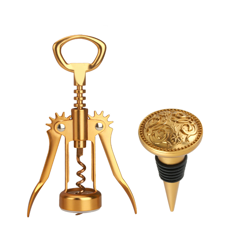 Dark Gold Wine Opener Wing Corkscrews with Beer Bottle Opener Stooper and Bag in Box for Kitchen Accessories Idea