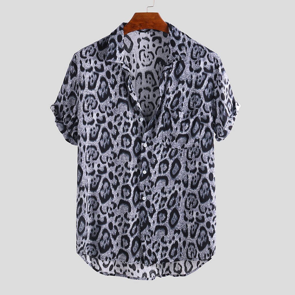 Zomer Shirts Voor Mannen Streetwear Korte Mouw Heren Shirts Casual Luipaard Hawaiian Afdrukken Shirt Blouse Mannen Chemise Homme